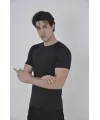 Erkek Omuz Fileli Slim Fit T-shirt - Siyah