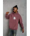 Erkek Ön Arka Baskılı Kapşonlu Sweat - Gül Kurusu