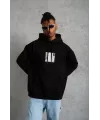 Erkek Ön Arka Baskılı Kapşonlu Sweat - Siyah