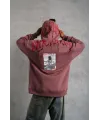 Erkek Ön Ve Arka Baskılı Kapüşonlu 3 İplik Sweatshirt - Gül Kurusu