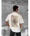 Erkek Ön Ve Arka Baskılı Oversize Bisiklet Yaka T-shirt - Beyaz