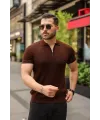 Erkek Örgü Desen Fermuar Yakalı Triko Tişört