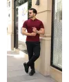 Erkek Örgü Desen Yakalı Kısa Kollu Triko Tişört