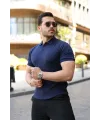Erkek Örgü Desen Yakalı Kısa Kollu Triko Tişört