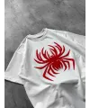 Erkek Örümcek Baskılı Tişört Kısa Kollu Bisiklet Yaka T-Shirt - Beyaz