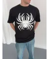 Erkek Örümcek Baskılı Tişört Kısa Kollu Bisiklet Yaka T-Shirt - Siyah
