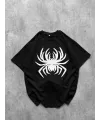 Erkek Örümcek Baskılı Tişört Kısa Kollu Bisiklet Yaka T-Shirt - Siyah