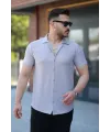 Erkek Ottoman Kumaş Apaj Yaka Kısa Kollu Gömlek