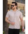 Erkek Ottoman Kumaş Apaj Yaka Kısa Kollu Gömlek