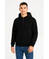 Erkek Ovarsize Kapüşonlu Swetshirt Kanguru Çepli Cıtcıtlı 3 Iplik Şardonlu Hoodie - Siyah