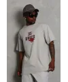 ERKEK Oversize Baskılı Bisiklet Yaka T-Shirt - Gri