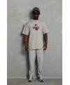ERKEK Oversize Baskılı Bisiklet Yaka T-Shirt - Gri