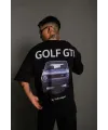 Erkek Oversize Baskılı Tişört – Golf GTI Retro Araba Desenli, Ön - Arka Dijital Baskı, Sokak Modası Stil - Siyah