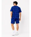 Erkek Oversize Kalıp Pubg Bape X Shark Nakışlı Cepli Şort Takım - Mavi