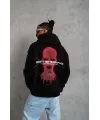Erkek Oversize Üç İplik Kapüşonlu Sweatshirt – Siyah “Don’t Be Terrified” Ön, Sırt Ve Kol Baskılı, Kanguru Cepli, Ribanalı Rahat Model- Siyah