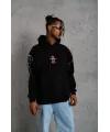 Erkek Oversize Üç İplik Kapüşonlu Sweatshirt – Siyah “Don’t Be Terrified” Ön, Sırt Ve Kol Baskılı, Kanguru Cepli, Ribanalı Rahat Model- Siyah