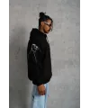 Erkek Oversize Üç İplik Kapüşonlu Sweatshirt – Siyah “Don’t Be Terrified” Ön, Sırt Ve Kol Baskılı, Kanguru Cepli, Ribanalı Rahat Model- Siyah