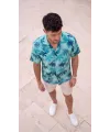 Erkek Palmiye Desenli Kısa Kollu Hawai Gömlek