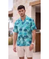 Erkek Palmiye Desenli Kısa Kollu Hawai Gömlek