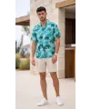Erkek Palmiye Desenli Kısa Kollu Hawai Gömlek