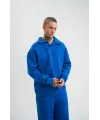 Erkek Patlı Yaka Üç İplik Pamuklu Sweatshirt Double Oversize Rahat Kalıp Günlük Kullanım - Mavi