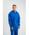 Erkek Patlı Yaka Üç İplik Pamuklu Sweatshirt Double Oversize Rahat Kalıp Günlük Kullanım - Mavi