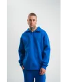 Erkek Patlı Yaka Üç İplik Pamuklu Sweatshirt Double Oversize Rahat Kalıp Günlük Kullanım - Mavi