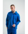Erkek Patlı Yaka Üç İplik Pamuklu Sweatshirt Double Oversize Rahat Kalıp Günlük Kullanım - Mavi