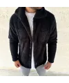 Erkek Pelüş Polar Hırka Gömlek – Yakalı, İlik Düğmeli, Göğüs Cepli, Yumuşak Dokulu Kışlık Regular Fit Rahat Günlük Model - Siyah