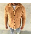 Erkek Pelüş Polar Hırka Gömlek – Yakalı, İlik Düğmeli, Göğüs Cepli, Yumuşak Dokulu Kışlık Regular Fit Rahat Günlük Model - Açık Kahve