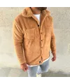 Erkek Pelüş Polar Hırka Gömlek – Yakalı, İlik Düğmeli, Göğüs Cepli, Yumuşak Dokulu Kışlık Regular Fit Rahat Günlük Model - Açık Kahve
