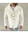 Erkek Pelüş Polar Hırka Gömlek – Yakalı, İlik Düğmeli, Göğüs Cepli, Yumuşak Dokulu Kışlık Regular Fit Rahat Günlük Model - Beyaz