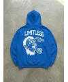 Erkek Premium Baskılı Kapşonlu Sweatshirt Üç İplik İçi Pamuklu Kanguru Cepli - Saks Mavisi
