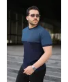 Erkek Renk Bloklu Bisiklet Yaka Kısa Kollu Triko Tişört