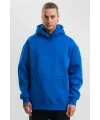 Erkek Saks Mavi Double Oversize 3 İplik Pamuklu Kapüşonlu Kanguru Cepli Sweatshirt Hoodie - Saks Mavi