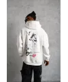Erkek Şapkalı Güvercin Baskılı Kapşonlu Sweat - Beyaz