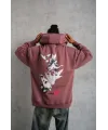 Erkek Şapkalı Güvercin Baskılı Kapşonlu Sweat - Gül Kurusu