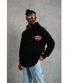 Erkek Şapkalı Güvercin Baskılı Kapşonlu Sweat - Siyah