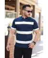 Erkek şerit Desenli Hemşire Yaka Kısa Kollu Tişört