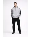 Erkek Şeritli Kapüşonlu Sweatshirt Oversize 3 Iplik Pamuklu - Beyaz