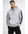 Erkek Şeritli Kapüşonlu Sweatshirt Oversize 3 Iplik Pamuklu - Beyaz