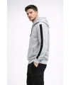 Erkek Şeritli Kapüşonlu Sweatshirt Oversize 3 Iplik Pamuklu - Beyaz