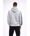 Erkek Şeritli Kapüşonlu Sweatshirt Oversize 3 Iplik Pamuklu - Beyaz