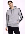 Erkek Şeritli Kapüşonlu Sweatshirt Oversize 3 Iplik Pamuklu - Gri