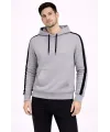 Erkek Şeritli Kapüşonlu Sweatshirt Oversize 3 Iplik Pamuklu - Gri
