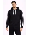 Erkek Şeritli Kapüşonlu Sweatshirt Oversize 3 Iplik Pamuklu - Siyah
