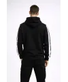 Erkek Şeritli Kapüşonlu Sweatshirt Oversize 3 Iplik Pamuklu - Siyah