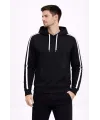 Erkek Şeritli Kapüşonlu Sweatshirt Oversize 3 Iplik Pamuklu - Siyah
