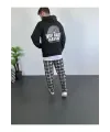 Erkek Sırt Baskılı Kapüşonlu Üç İplik Oversize Sweatshirt - Siyah