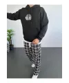 Erkek Sırt Baskılı Kapüşonlu Üç İplik Oversize Sweatshirt - Siyah